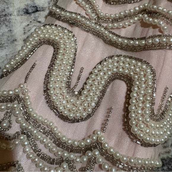 Neiman Marcus vintage silk beaded Pearl Blush Pink pastel blazer jacket M ✨ - Picture 3 of 12
